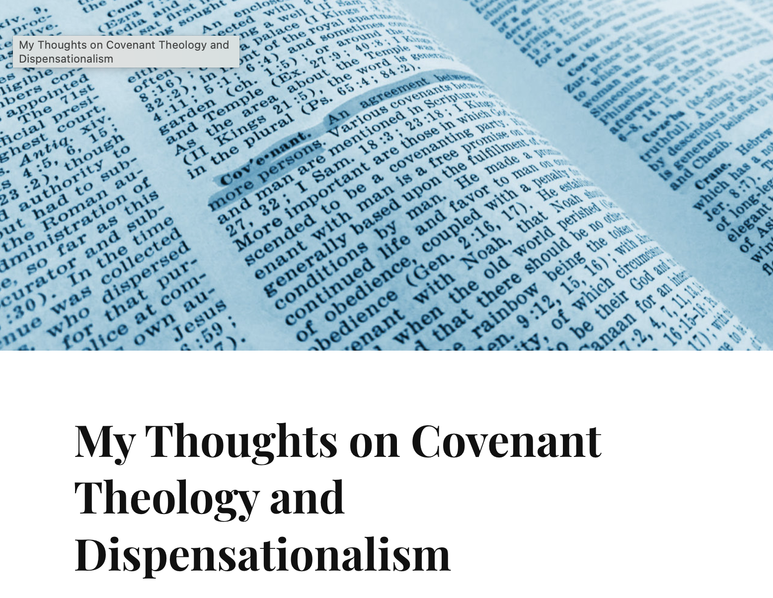 Covenant theology and Dispensationalism article